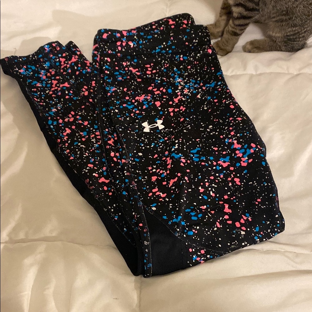Under Armour Black Leggings with Pink and Blue Accents